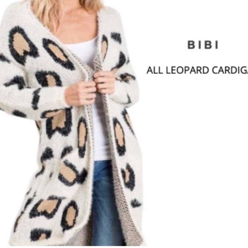 BiBi Women's Leopard Print Cardigan - Cream and Black